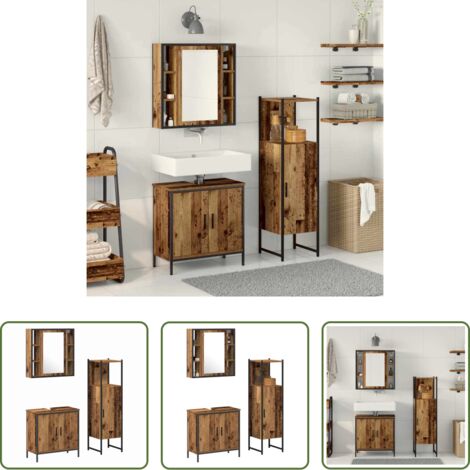 Armadietto con specchio -  Set di mobili per il bagno 3 pcs Marrone Legno multistrato
