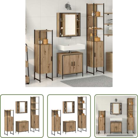 Armadietto con specchio -  Set di mobili per il bagno 4 pcs Marrone Legno multistrato