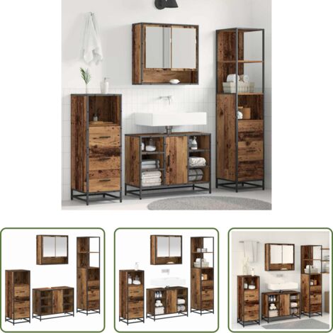 Armadietto con specchio -  Set di mobili per il bagno con cassetto 4 pcs Legno vecchio