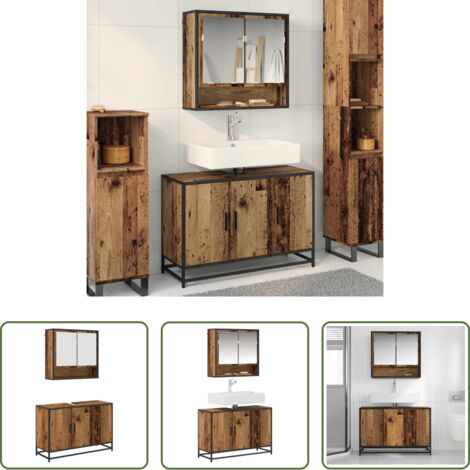 Armadietto con specchio -  Set di mobili per il bagno con lo scaffale 2 pcs Legno vecchio