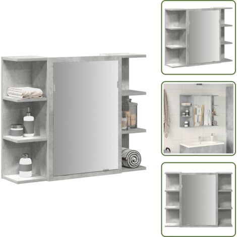 Armadietto con specchio - vidaXL Mobile Bagno con Specchio Grigio Cemento 80x20,5x64 Multistrato - Armadietto da bagno grigio cemento