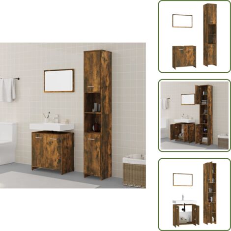 Armadietto con specchio - vidaXL Set Mobili da Bagno 3 pz Rovere Fumo in Legno Multistrato - Set di mobili da bagno