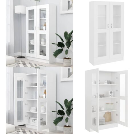 Armadietto con Vetrina Bianco 82,5x30,5x150cm Legno Multistrato - Libreria in legno multistrato - Armadio con vetrina