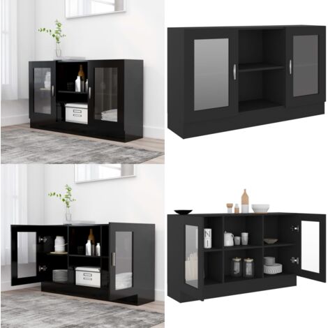 Armadietto con Vetrina Nero 120x30,5x70 cm Legno Multistrato - Armadietto in legno - Armadietto nero