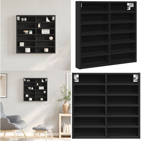 Armadietto con Vetrina Nero 60x8,5x58 cm in Legno Multistrato - Mobile vetrina - Armadio con vetrina