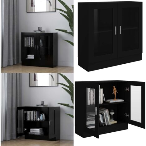 Armadietto con Vetrina Nero 82,5x30,5x80 cm Legno Multistrato - Libreria in legno - Armadio con vetrina