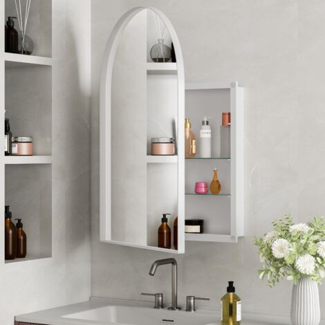Armadietto da bagno a parete con specchio arcuato - 91x61x12 cm - struttura in metallo, specchio e ripiani regolabili - bianco