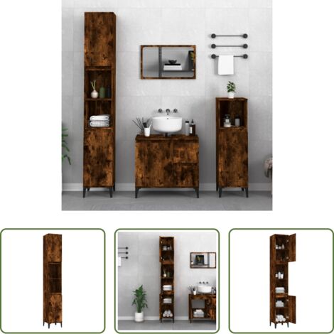 Armadietto da bagno -  Armadietto Bagno Rovere Fumo 30x30x190 cm in Legno Multistrato