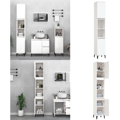 Armadietto da Bagno Bianco 30x30x190 cm in Legno Multistrato - Armadietto in legno - Armadietto da bagno in legno multistrato