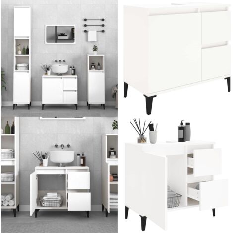 Armadietto da Bagno Bianco 65x33x60 cm in Legno Multistrato - Armadietto in legno - Armadietto da bagno in legno multistrato