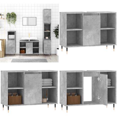 Armadietto da Bagno Grigio Cemento 80x33x60cm Legno Multistrato - Armadio da bagno - Armadio in legno