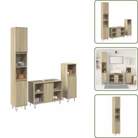 Armadietto da bagno in legno multistrato - vidaXL Set Mobili da Bagno 3 pz Rovere Sonoma in Legno Multistrato - Armadietto da bagno in ferro