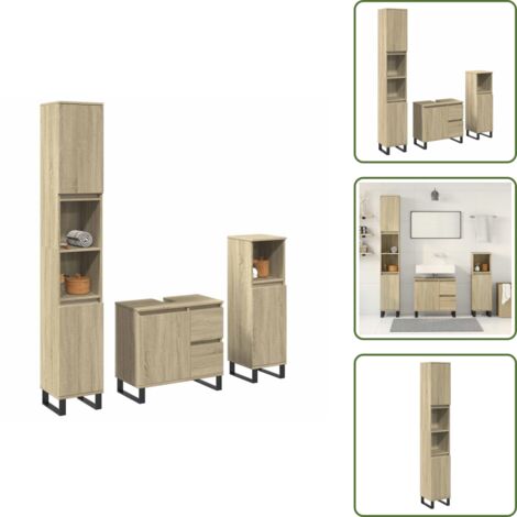 Armadietto da bagno in legno multistrato - vidaXL Set Mobili da Bagno 3 pz Rovere Sonoma in Legno Multistrato - Armadietto da bagno in rovere