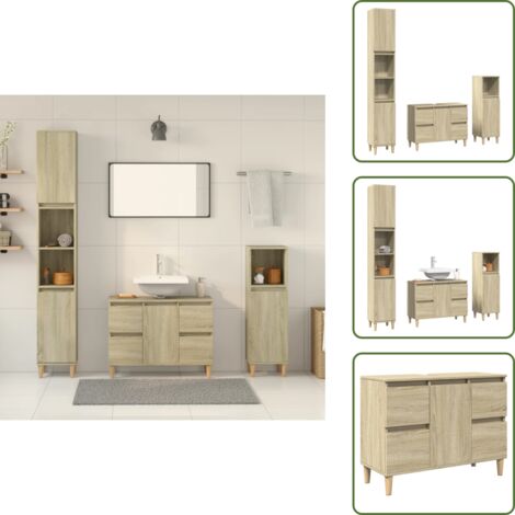 Armadietto da bagno in legno - vidaXL Set Mobili da Bagno 3 pz Rovere Sonoma in Legno Multistrato -