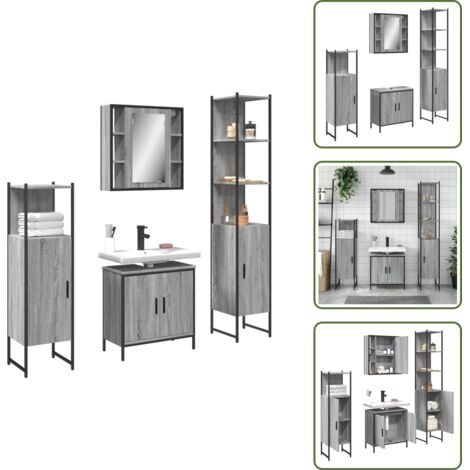 Armadietto da bagno in legno - vidaXL Set Mobili da Bagno 4 pz Grigio Sonoma in Legno Multistrato - Armadietto da bagno grigio