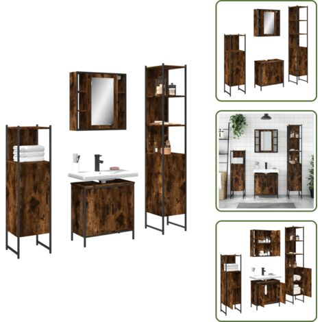 Armadietto da bagno in legno - vidaXL Set Mobili da Bagno 4 pz Rovere Fumo in Legno Multistrato - Armadietto da bagno multistrato