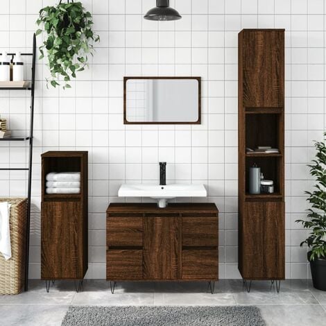 Mobile bagno a terra da 80 cm rovere Leo 305050H con colonna 305070H