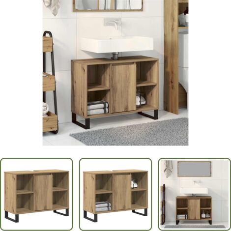 Armadietto da bagno -  Mobile da Bagno con porta Rovere artigianale 80 x 33 x 60 cm