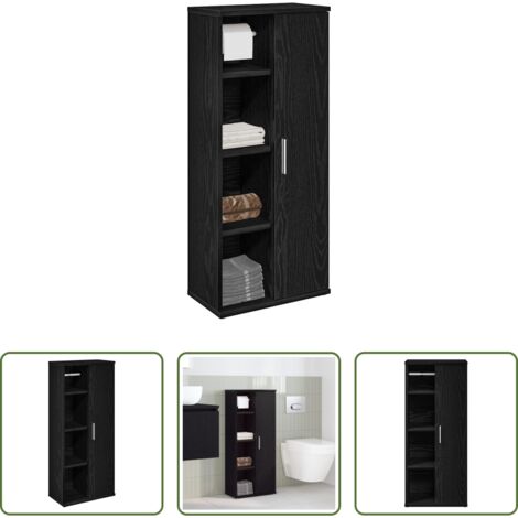 Armadietto da bagno -  Mobile da Bagno con Portarotolo Nero 39x22x90 cm