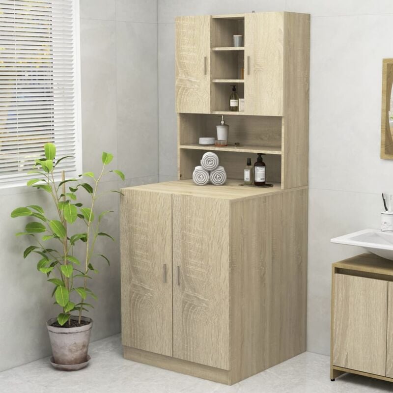 Bonnevie - Armadietto da Bagno Mobile per Lavatrice Rovere Sonoma 70,5x25,5x90 cm -FW13278