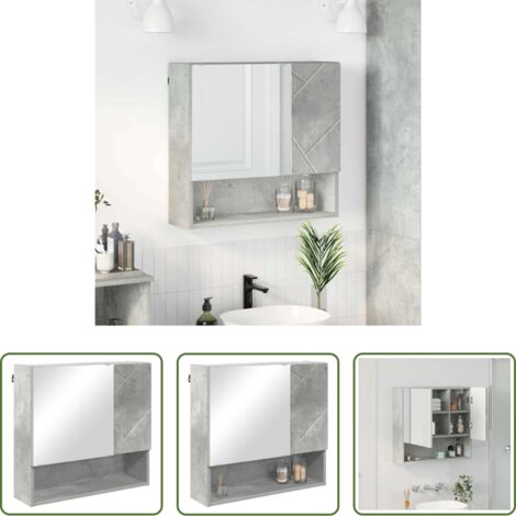 Armadietto da bagno -  Mobiletto per specchio con porta Grigio cemento 59 x 17 x 55 cm