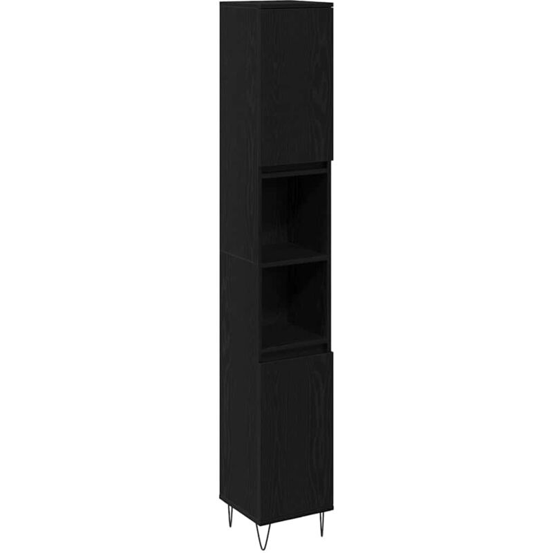 Mobile Bagno Rovere Nero 30 X 30 X 190 Cm Legno Multistrato Vidaxl