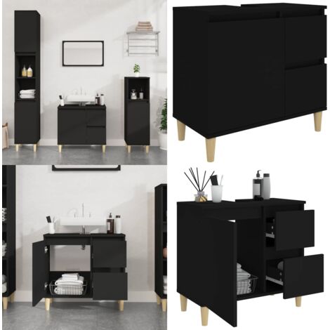 Armadietto da Bagno Nero 65x33x60 cm in Legno Multistrato - Armadietto in legno - Armadietto nero