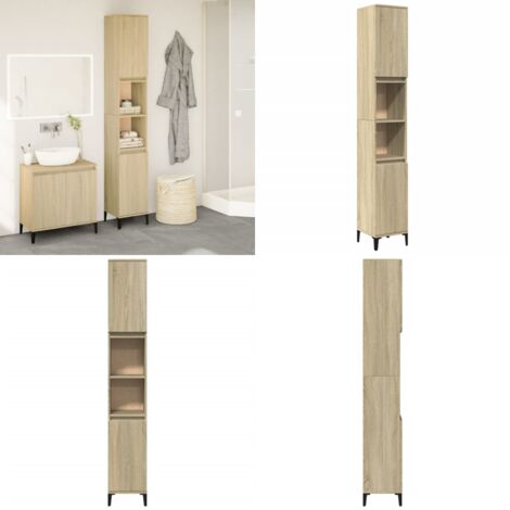 Armadietto da Bagno Rovere Sonoma 30x30x190cm Legno Multistrato - Armadio da bagno - Armadietto in legno