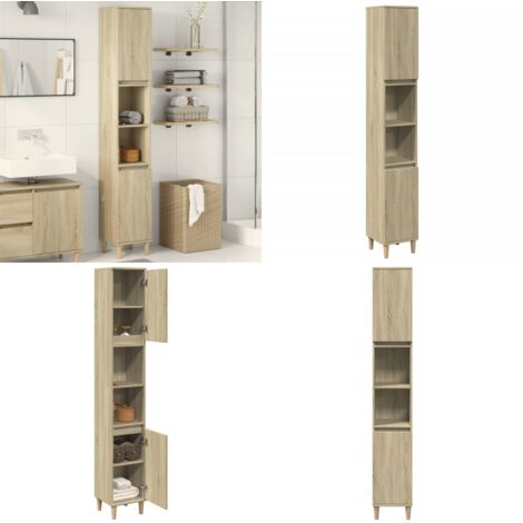 Armadietto da Bagno Rovere Sonoma 30x30x190cm Legno Multistrato - Armadio da bagno - Armadio in legno