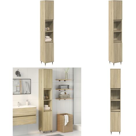 Armadietto da Bagno Rovere Sonoma 30x30x190cm Legno Multistrato - Armadio da bagno - Armadio in legno