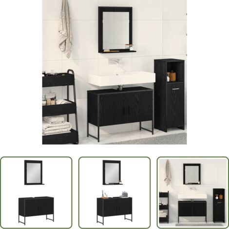 Armadietto da bagno -  Set di mobili per il bagno 2 pcs Nero Legno multistrato
