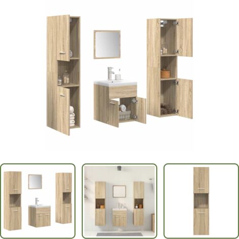 Armadietto da bagno -  Set Mobili da Bagno 5 pz Rovere Sonoma in Legno Multistrato