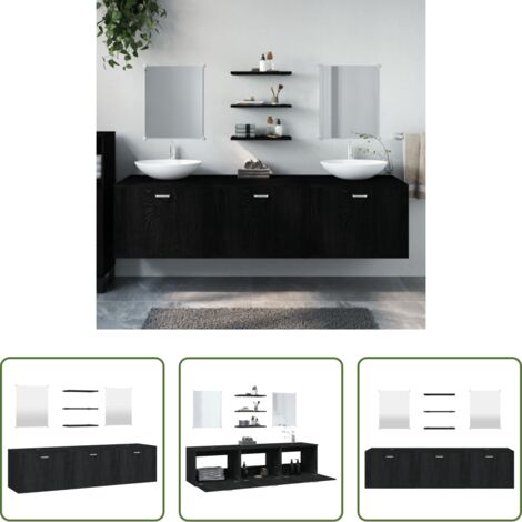 Armadietto da bagno -  Set Mobili da Bagno 6 pz Nero in Legno Multistrato