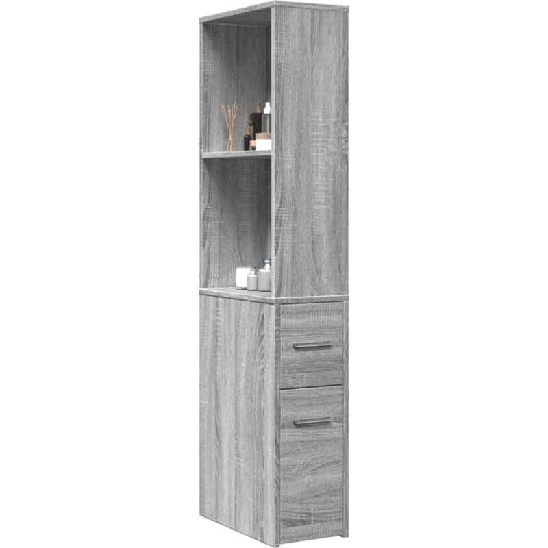 Armadietto da Bagno Stretto con Ruote Grigio Sonoma Truciolato - Vidaxl