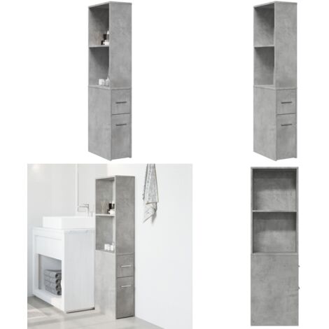 Armadietto da Bagno Stretto con Ruote Grigio Cemento Truciolato - Armadietto da bagno con ruote - Armadietto da bagno stretto
