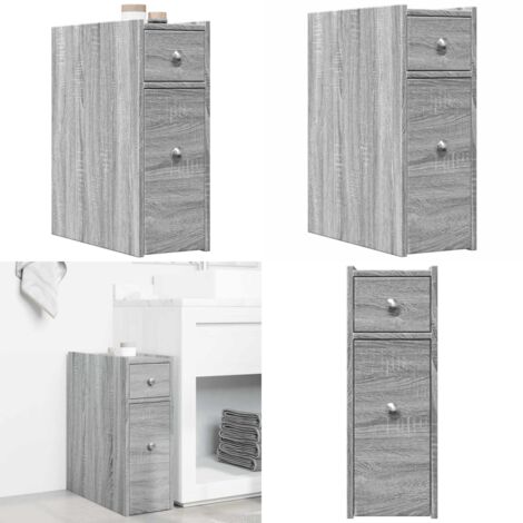 Armadietto da Bagno Stretto con Ruote Grigio Sonoma Truciolato - Armadietto da bagno con ruote - Armadietto da bagno stretto