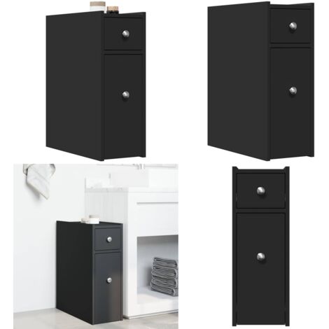 Armadietto da Bagno Stretto con Ruote Nero in Truciolato - Armadietto da bagno stretto - Armadietto da bagno con ruote
