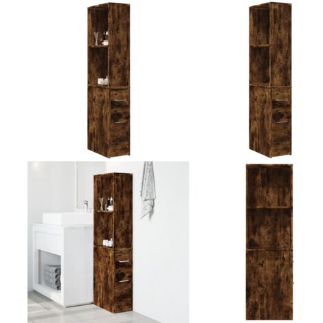 Armadietto da Bagno Stretto con Ruote Rovere Fumo in Truciolato - Armadietto da bagno con ruote - Armadietto da bagno in truciolato