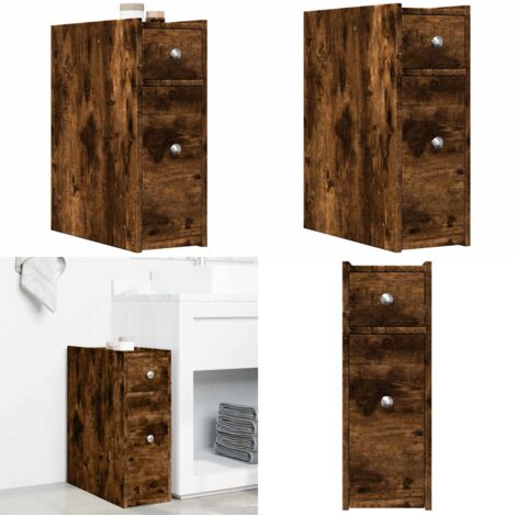 Armadietto da Bagno Stretto con Ruote Rovere Fumo in Truciolato - Armadietto da bagno stretto - Armadietto da bagno con ruote