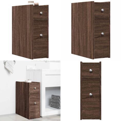 Armadietto da Bagno Stretto con Ruote Rovere Marrone Truciolato - Armadietto da bagno stretto - Armadietto da bagno con ruote