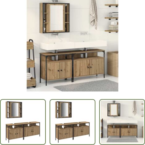 Armadietto da bagno -  Unità da Bagno con lo scaffale 3 pcs Marrone Legno multistrato
