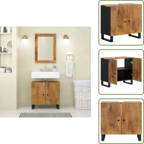 Armadietto da bagno - vidaXL Mobile Lavabo 62x33x58cm Legno Massello Mango Legno Multistrato - Mobile in legno