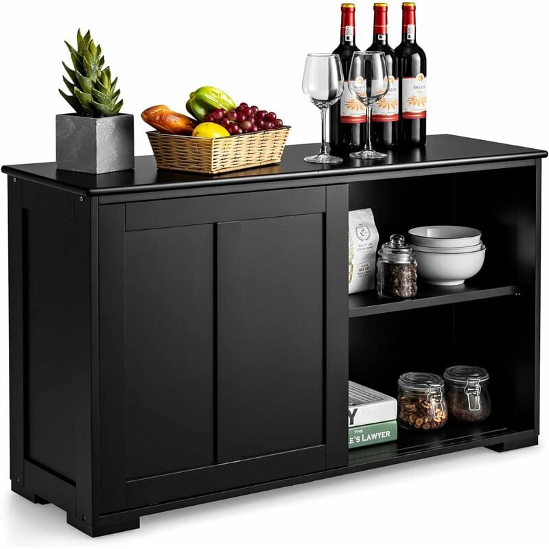 Armadietto da Cucina Mobiletto per Cucina Composto da Due Porte Scorrevoli Dimensioni: 106.5 x 33 x 62.5 cm (Nero) - Costway