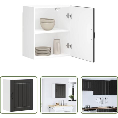 Armadietto da cucina -  Pensile da Cucina Lucca Nero in Legno Multistrato