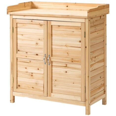 ARMADIETTO DA ESTERNO A 2 RIPIANI IN LEGNO DI ABETE CON DESIGN RIALZATO E 2 ANTE. 83X40X92 CM