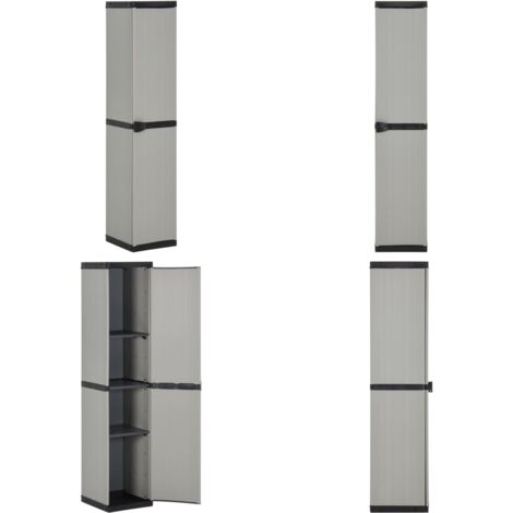 Armadietto da Giardino con 3 Ripiani Grigio e Nero 34x40x168 cm - Armadio da balcone - Armadio da terrazza
