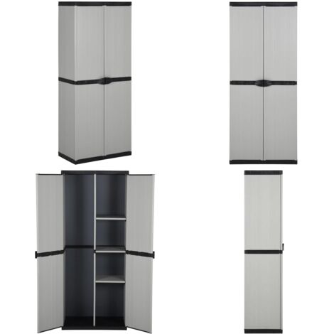 Armadietto da Giardino con 3 Ripiani Grigio e Nero 68x40x168 cm - Armadio da balcone - Armadio esterno