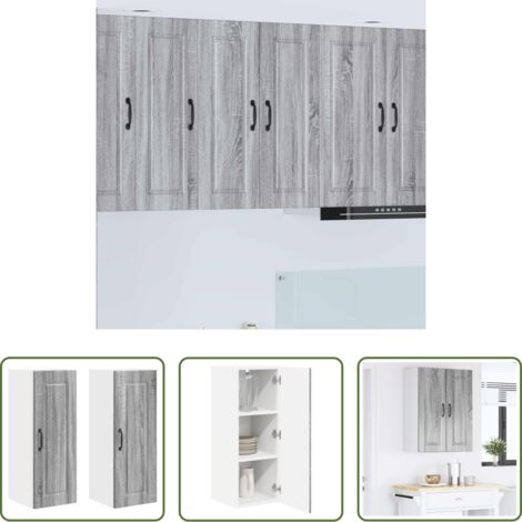 Armadietto da parete -  Mobile da cucina con porta 2 pcs Grigio Sonoma 30 x 31 x 80 cm