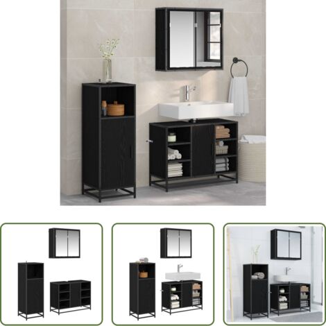 Armadietto da parete -  Set di mobili per il bagno 3 pcs Rovere Nero Legno multistrato