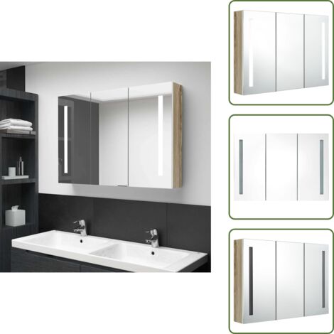 Armadietto da parete - vidaXL Armadietto Bagno con Specchio e LED 89x14x62 cm Bianco e Rovere - Armadietto con luce